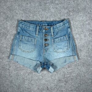 Levi's Denim Shorts Womens 25 Blue High Rise Button Fly Orange Tab Cuffed Summer